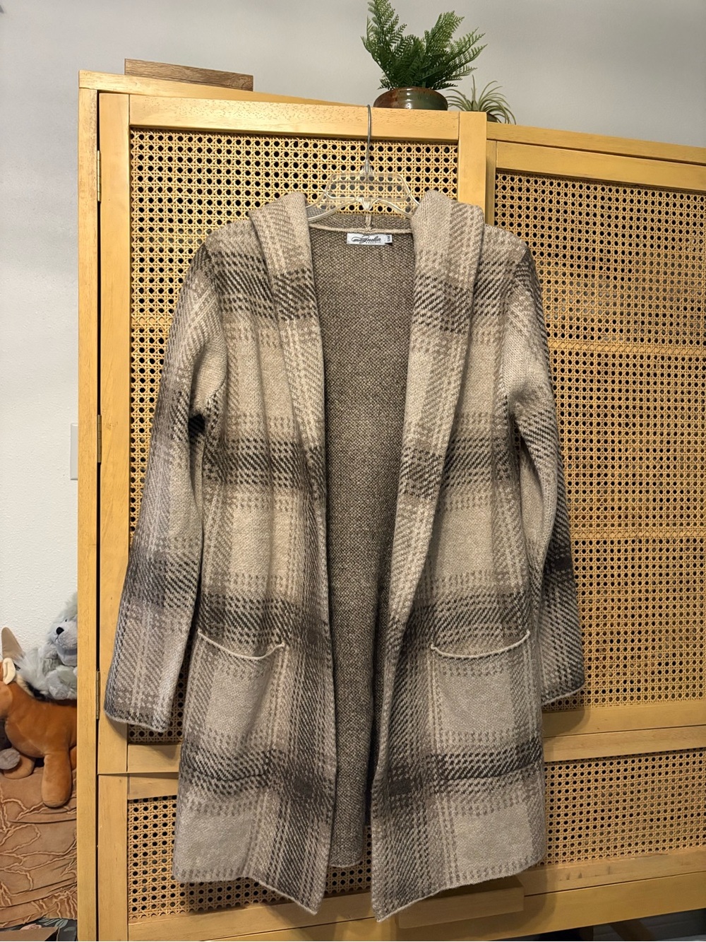 NWOT magnolia boutique hooded plaid long sweater cardigan s/m